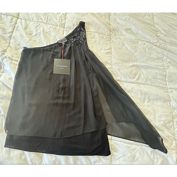 Cynthia Rowley Black OneShoulder Beaded Blouse XS Valentine’s Day Y2K sexy - Picture 6 of 9